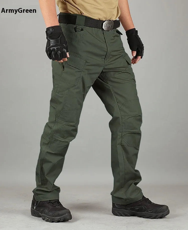 Men's solid colour training pants in khaki, made from chemical fibre blending fabric, designed for hiking and camping