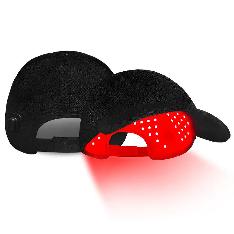 Black infrared hair growth cap with LED lights for red light scalp therapy