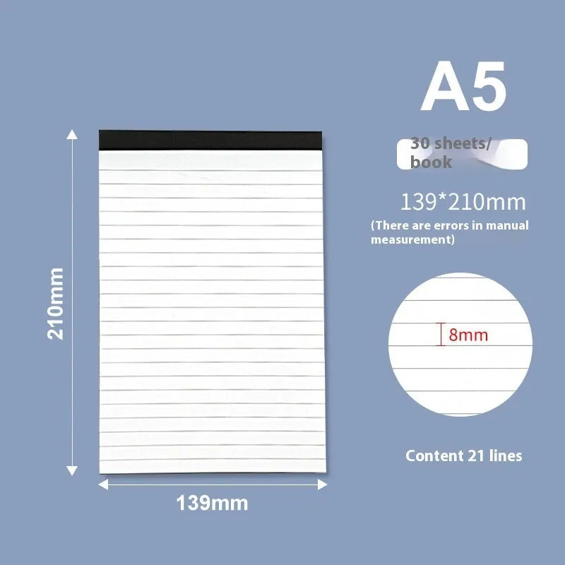 A4 tearable notebook with wireless adhesive binding, showing grid and lined page options