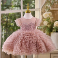 Girls summer princess pettiskirt in bean pink with layered tutu skirt for weddings and parties