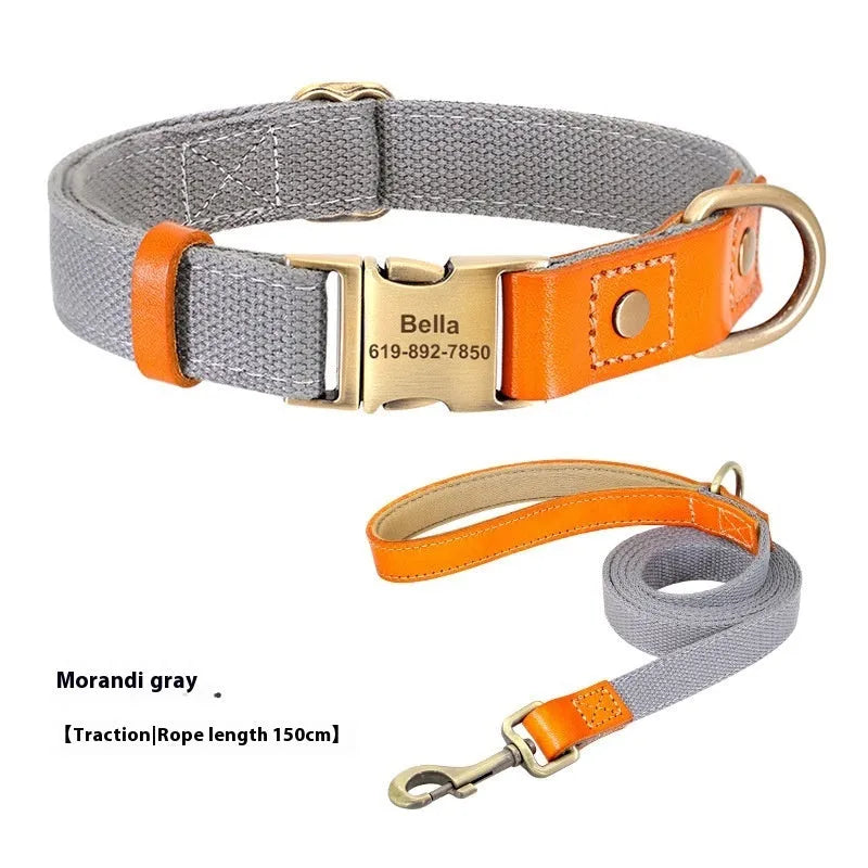 Small dog mohair wool collar and lead set in green with white lettering on the collar