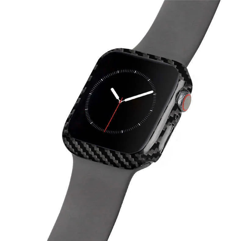 Apple Watch Series 4 carbon fibre reinforced leather case in bright black and matt black colours