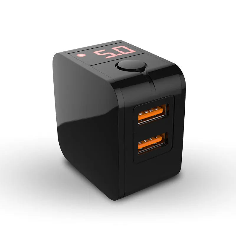 5V 2.4A dual USB travel charger with digital display showing voltage reading