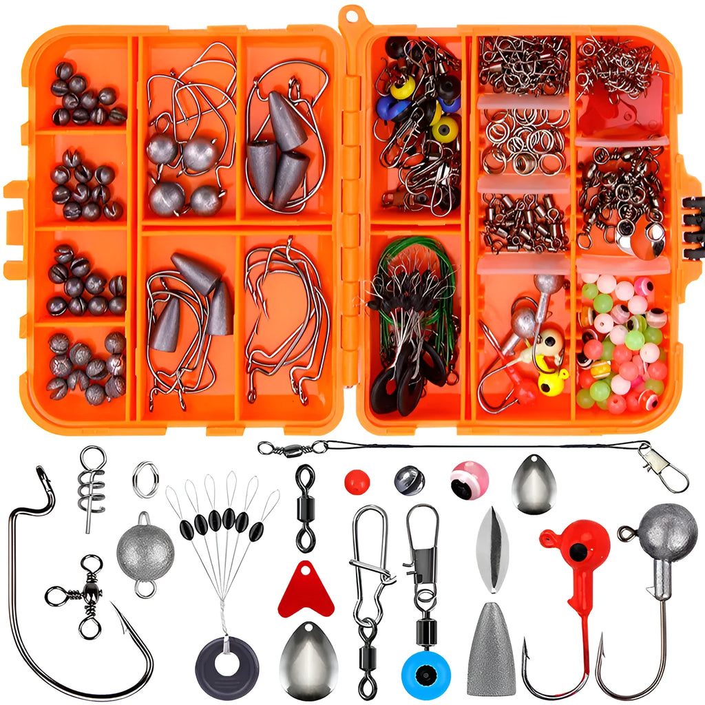 Weihe 257 piece fishing lure accessories kit in ABS plastic storage box for Texas, sea and rock fishing