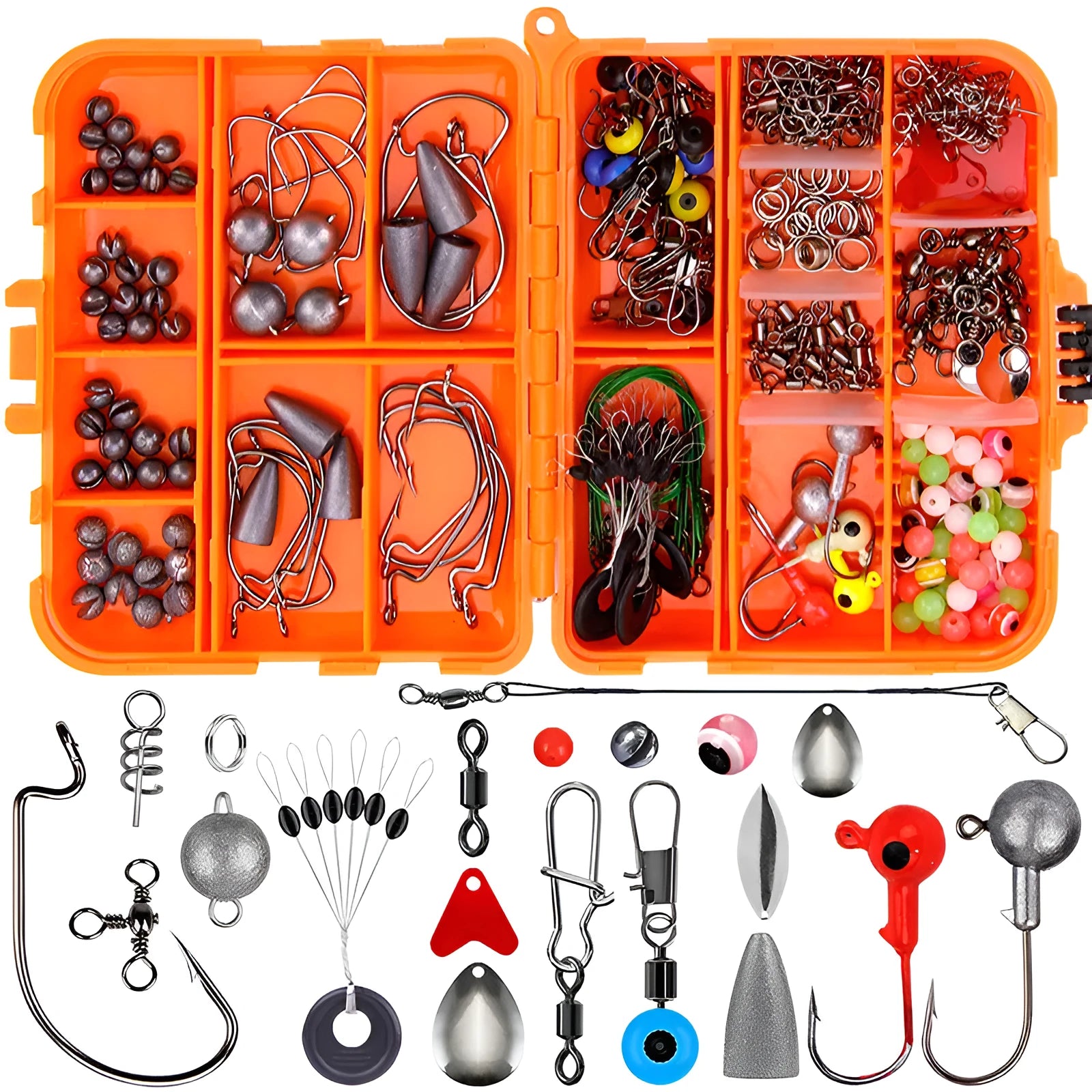Weihe 257 piece fishing lure accessories kit in ABS plastic storage box for Texas, sea and rock fishing