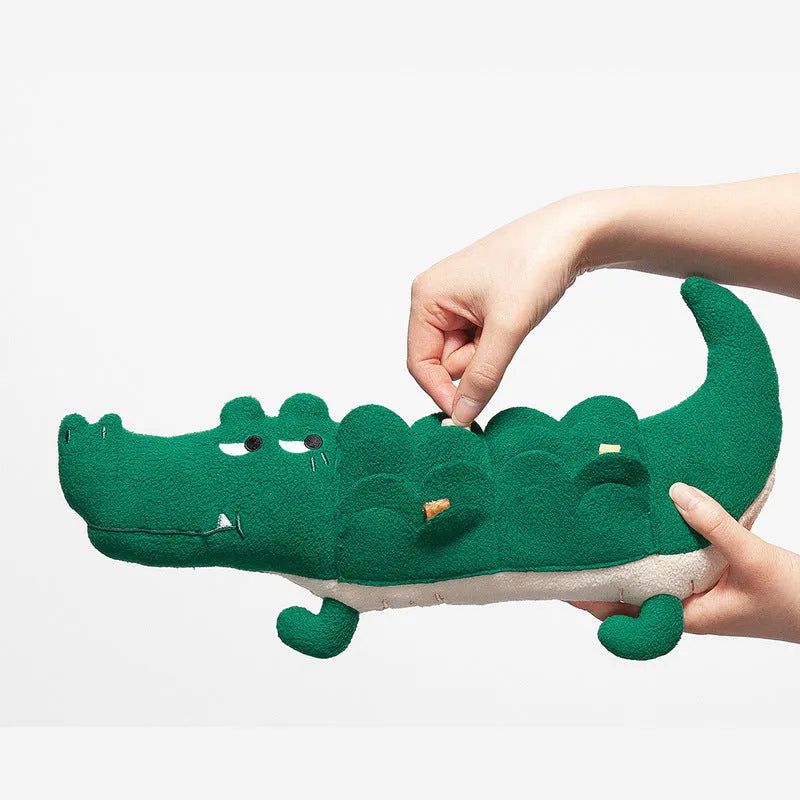Green plush toy dog on a white background showing its 35x18cm size