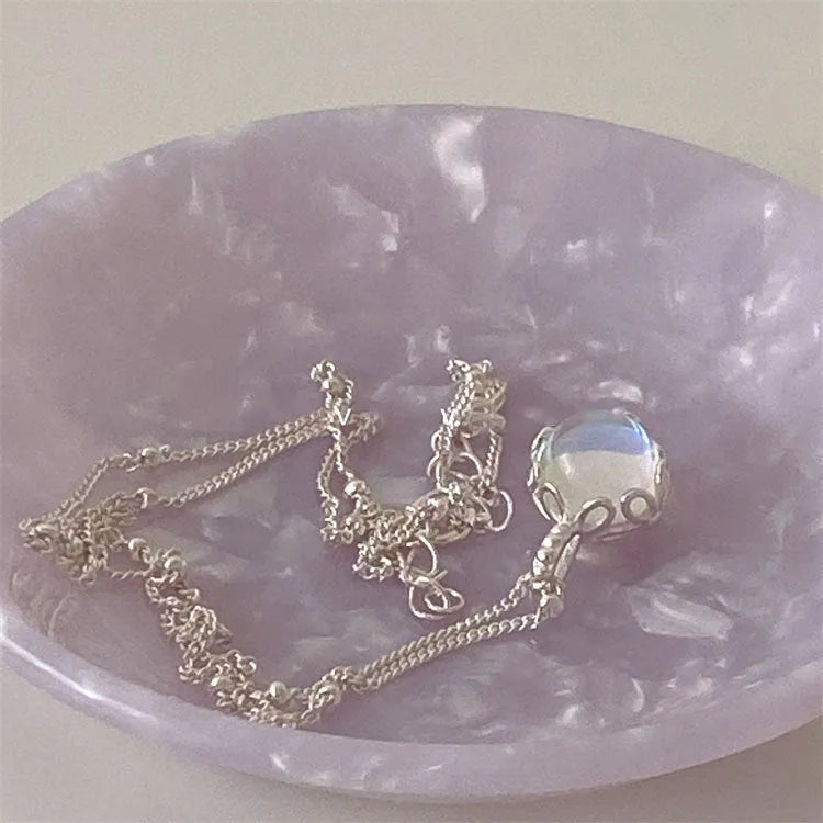 Women's sterling silver necklace with geometric ornamental stone pendant on curb chain, adjustable 41-50cm length
