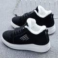 Pair of thick-soled velvet casual sneakers in black plus velvet, lace-up low-top design with PVC sole