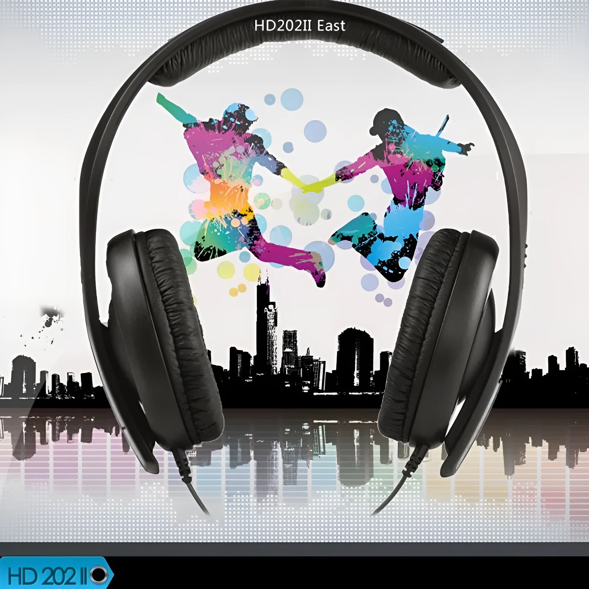 Black head mounted monitor headphones with microphone and 3.5mm plug
