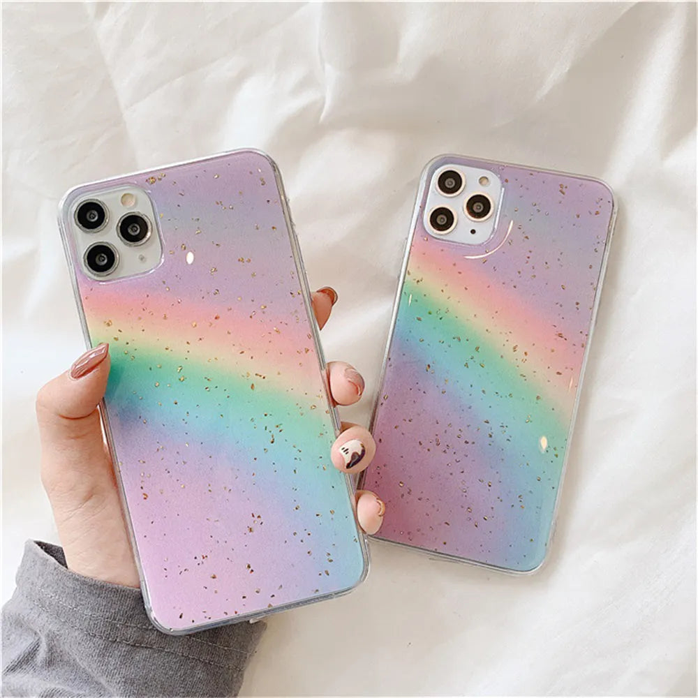 Rainbow gradient iPhone case with striped design for iPhone 6 through iPhone 11 models