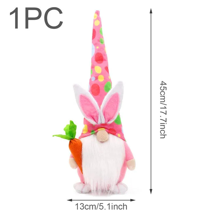 Easter faceless dwarf plush doll holding carrot, green colour, 40 cm height, cloth and fibre cotton