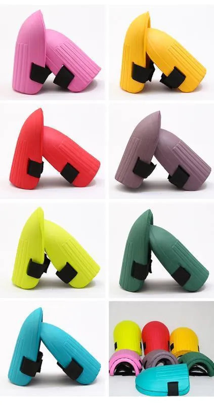 A pair of thick EVA foam knee pads for gardening, shown in one of five available colours.