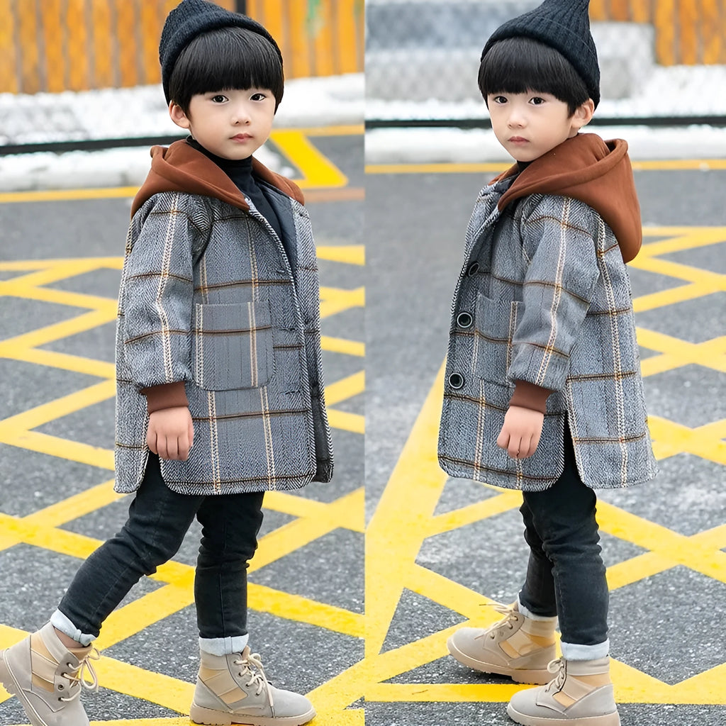 Grey quilted Allen wool boys cotton coat size 130 for age 12 years