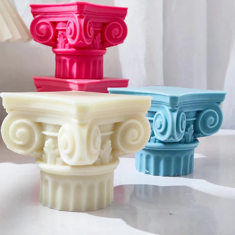 Silicone Roman pillar candle mould with irregular column design