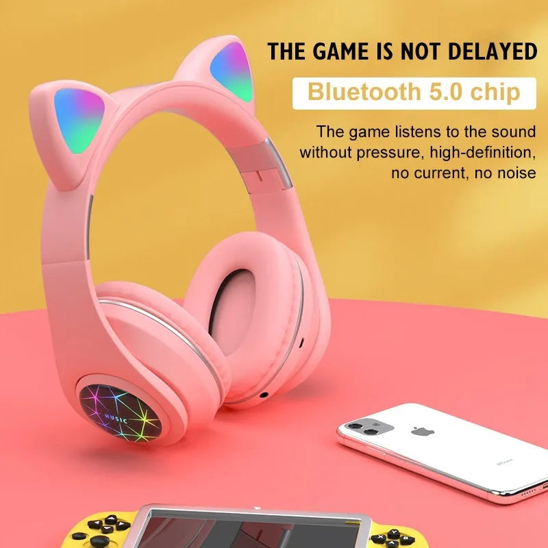 Cat ear wireless sports Bluetooth headset in six colour options showing head-mounted design