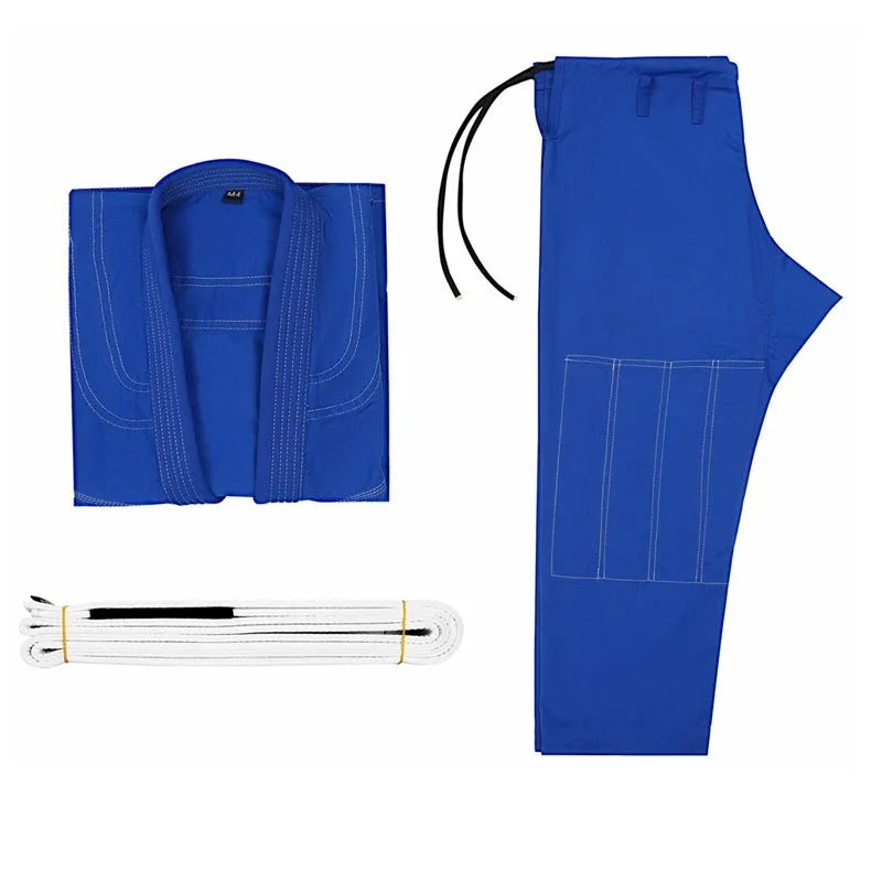 Black cotton blend Judo and Brazilian Jiu-jitsu gi set comprising a top and trousers for training.