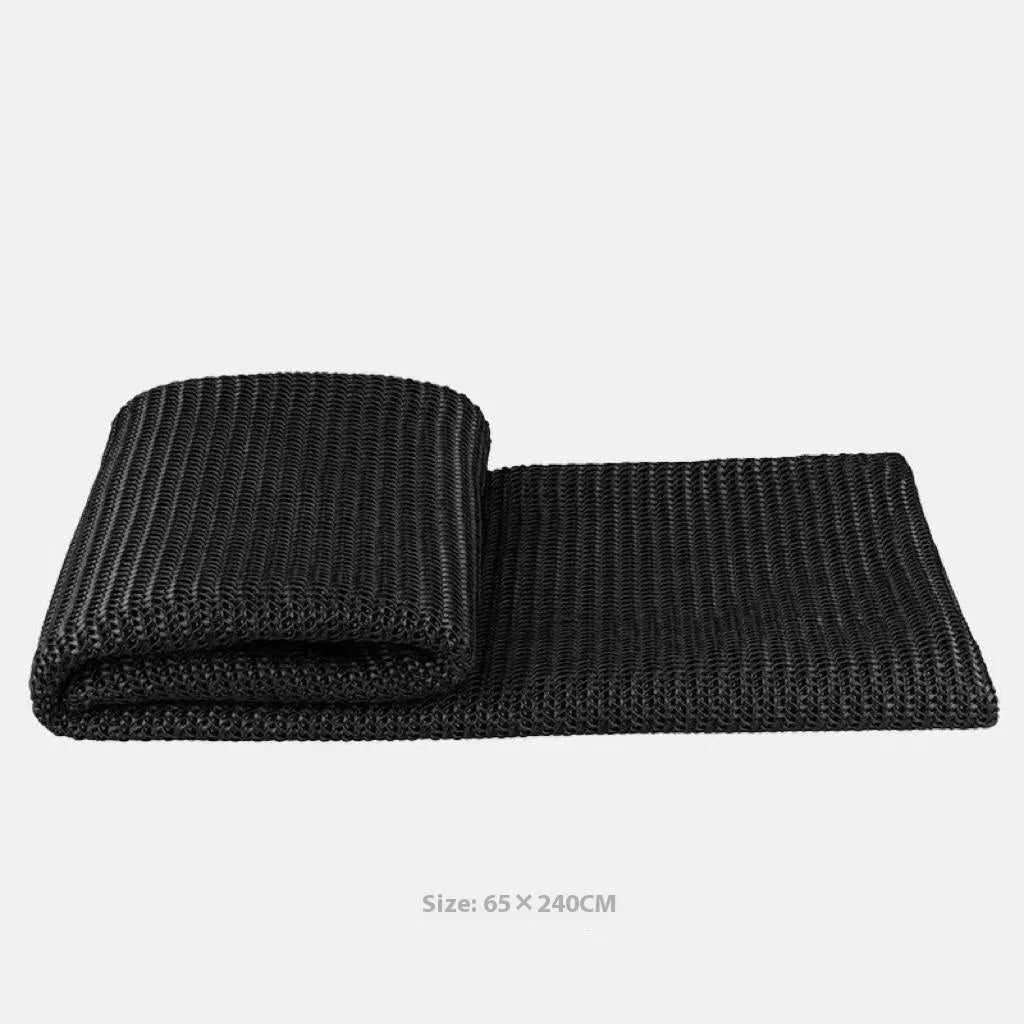 Modern minimalist grey and white plaid bed runner blanket set with leather round pillow on a 1.5m bed.
