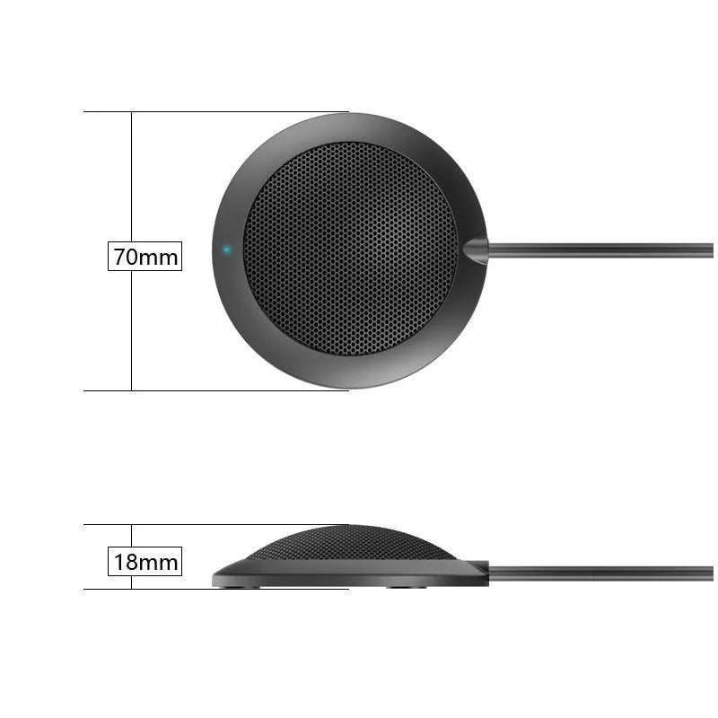 Black USB conference microphone with zinc alloy shell and metal mesh cover for 360-degree omnidirectional pickup