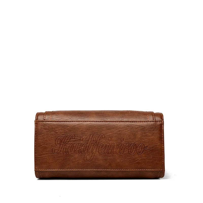 Women's one-shoulder crossbody bag in soft PU leather with sandwich pockets, horizontal square shape