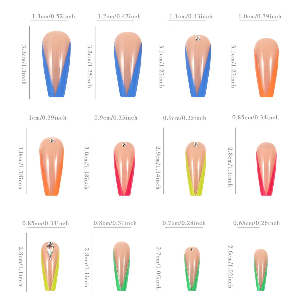 Detachable press-on nail tips in diamond colour French style with a red cartoon love cross heart pattern.