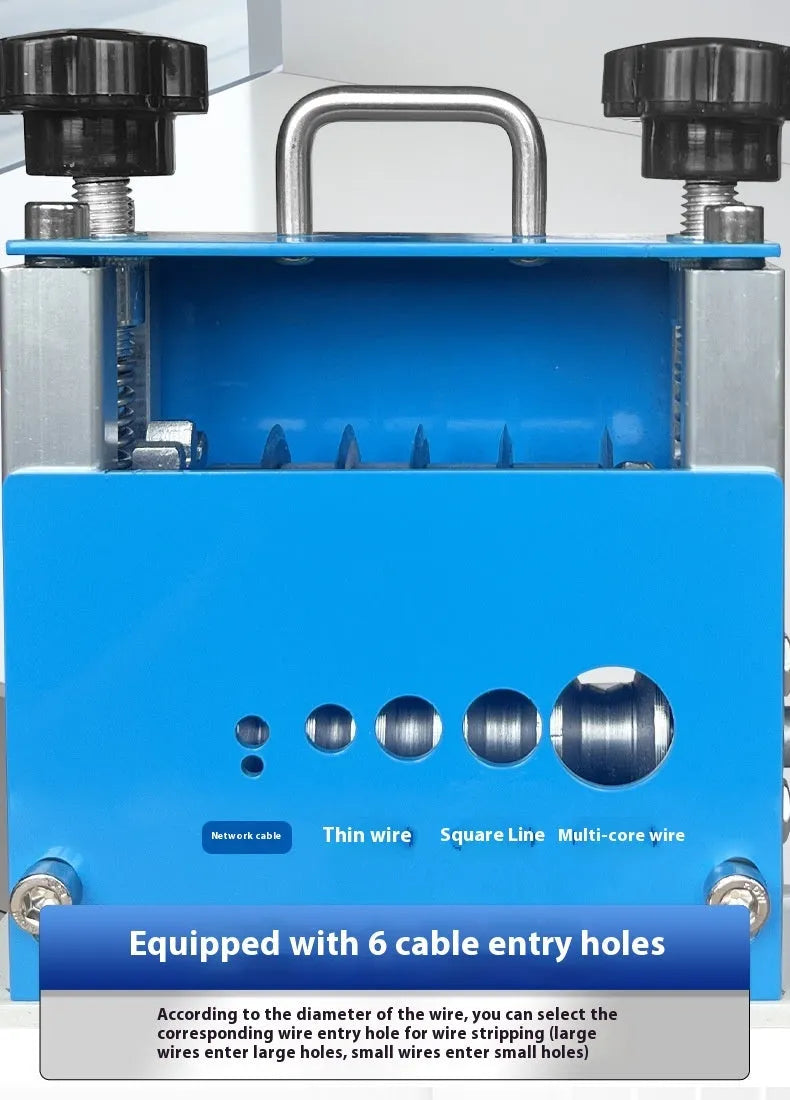 Manual wire stripping machine model SD-017 on a work surface.