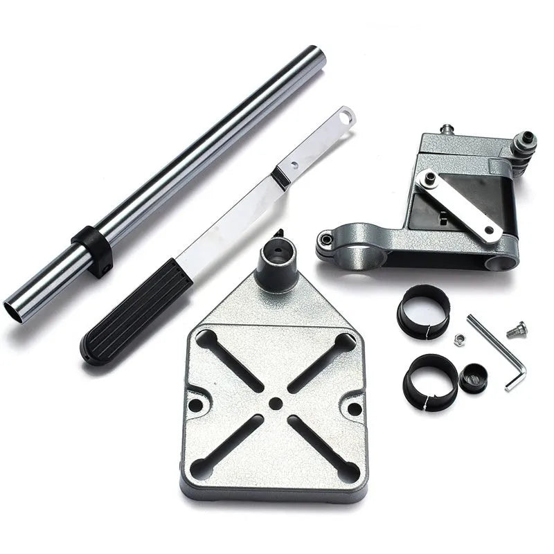 Black mini hand drill bracket bench stand with aluminium base and carbon steel column, 400mm height