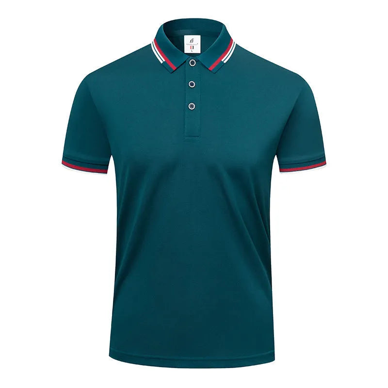 190g ice cotton lapel short sleeve top in bean green colour, front view, casual wear