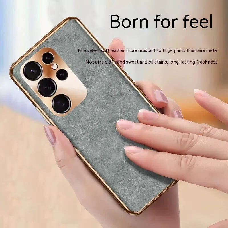 Fashion Eyelet Sheepskin Phone Case for Samsung S22 S23 in Graphite Black with eyelet detail