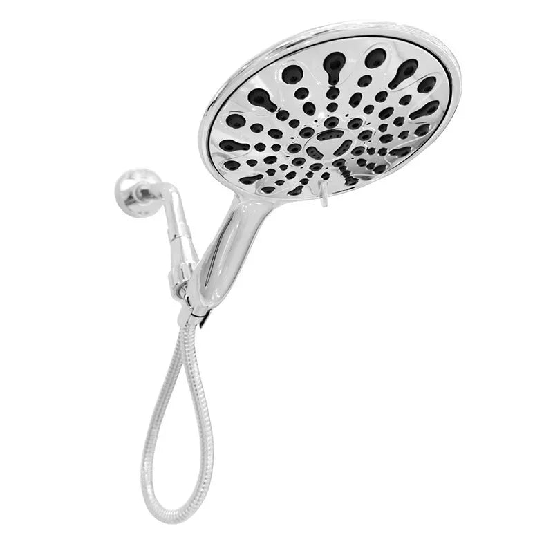 Portable six-function handheld shower head with electroplated finish and 6-inch hose