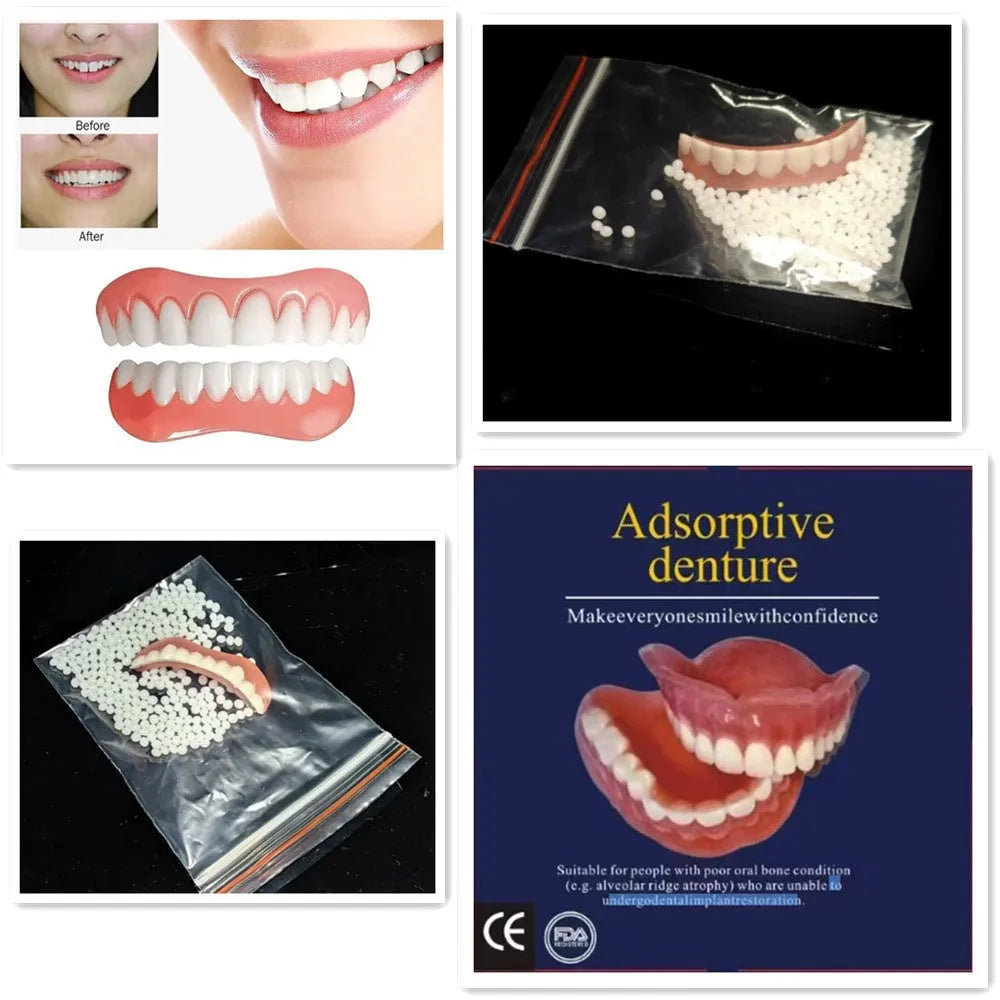 Silicone simulation smile dentures tooth socket set with upper and lower teeth in colour box