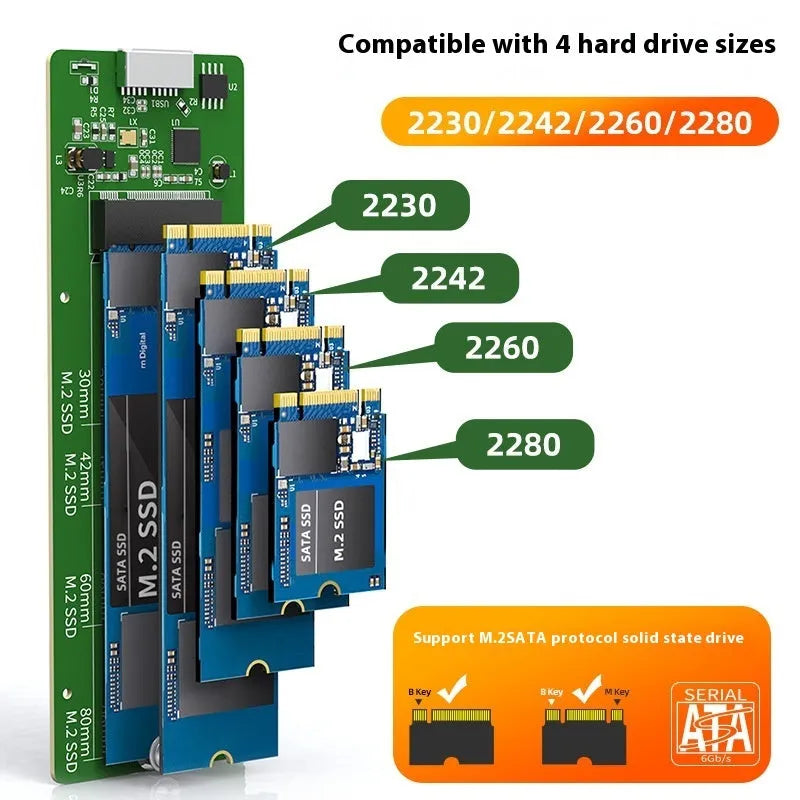 USB 3.0 M.2 NGFF SSD enclosure aluminium alloy black side view with USB cable