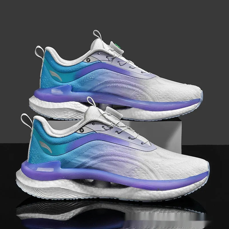 Men's high-top breathable running sneakers in cotton candy colour with buckle fastening and composite sole