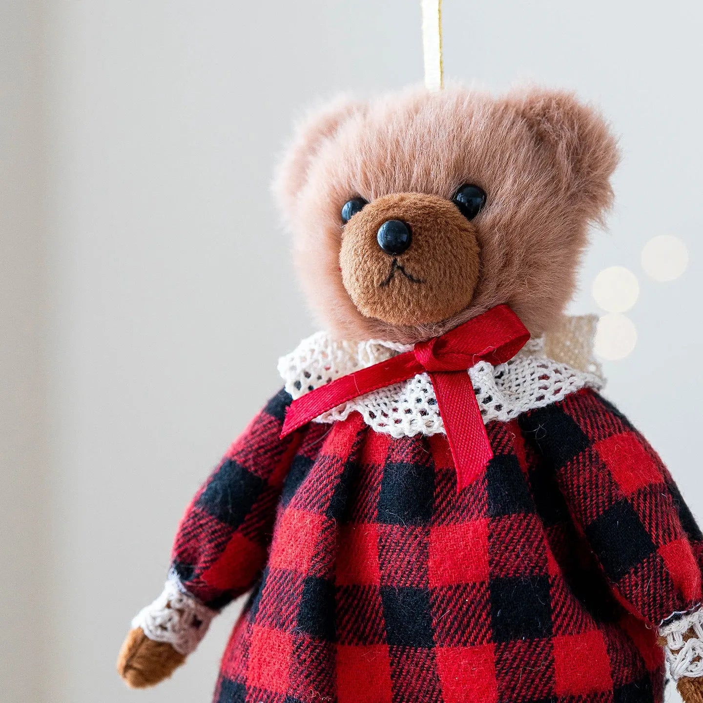 Cartoon style plush bear doll with plaid body cloth suit in Princess or Gentleman design