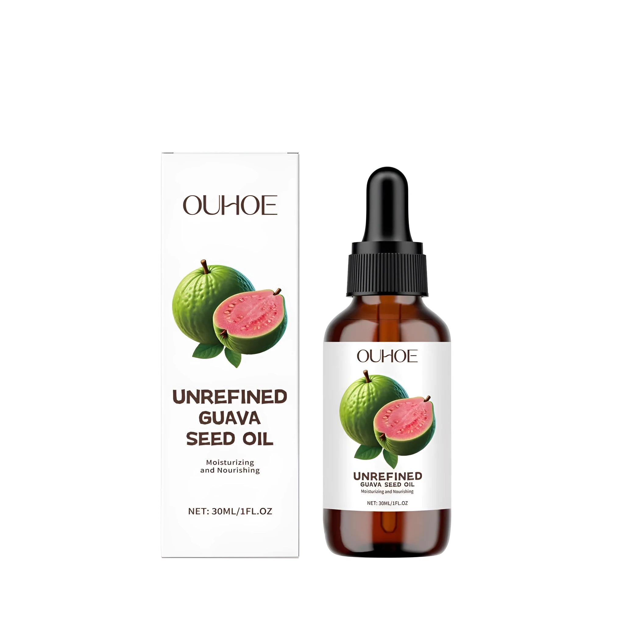 30ml glass dropper bottle of guava seed oil and vitamin C facial serum