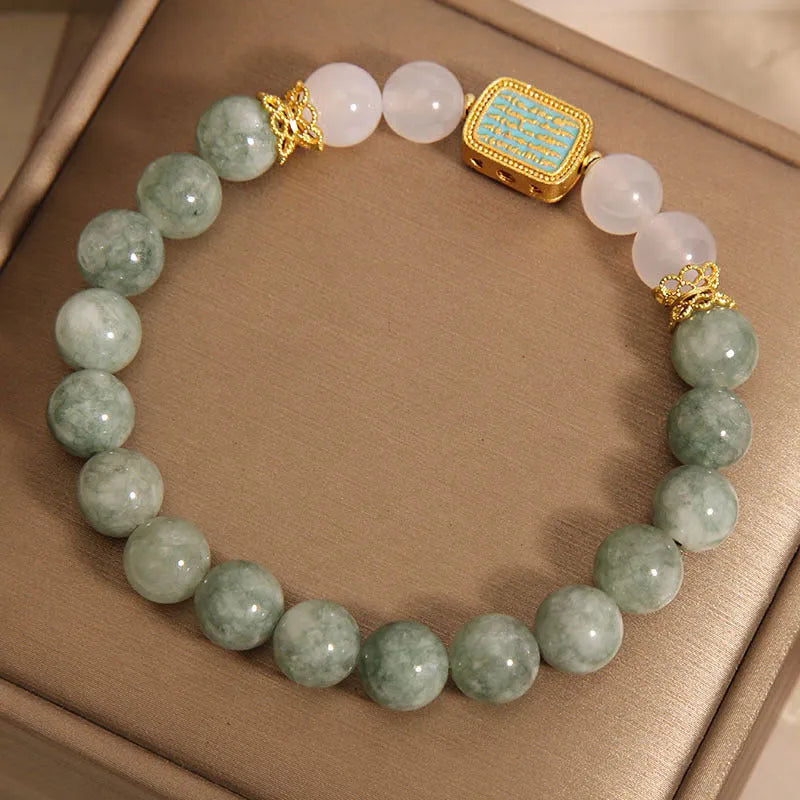 Oil green emerald crystal bracelet with five gemstones and scripture detailing for women