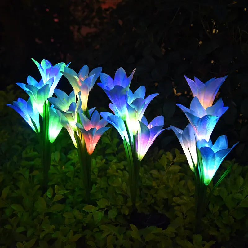 Solar lily garden light with flower-shaped design for outdoor decorative lighting