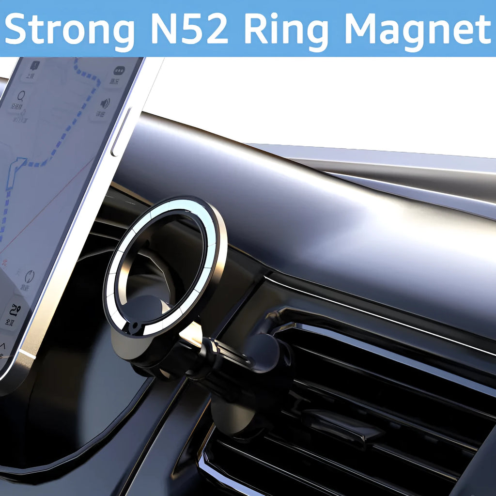 Black magnetic car phone holder with O-ring bracket for vehicles