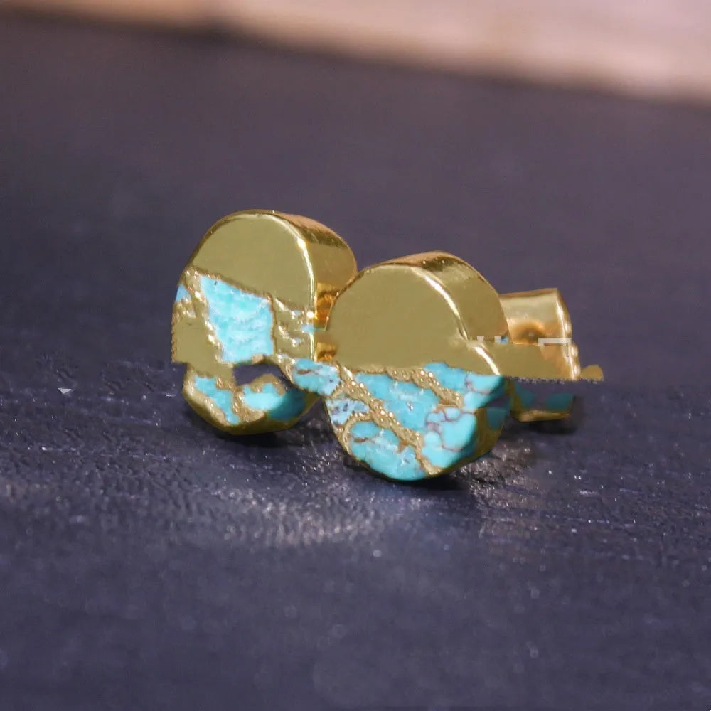 Handcrafted natural stone stud earrings with irregular shape and simple bohemian style.