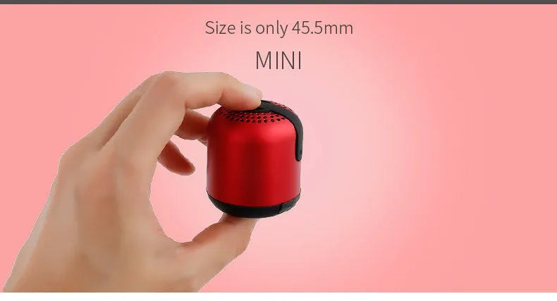 Hieha XQ11 cylinder-shaped mini portable Bluetooth speaker in black, gold, pink, red, and silver colour options.