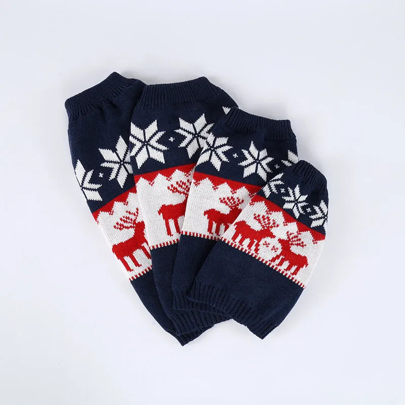Navy blue knitted Christmas sweater for dogs on mannequin showing European-American style design