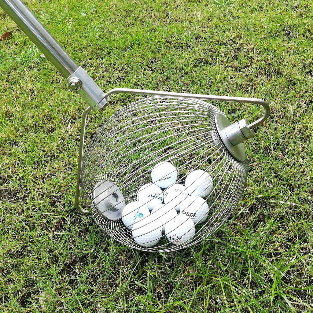 Stainless steel golf ball picker with metallic finish for retrieving balls