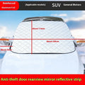 Large aluminium foil winter car cover for SUVs with reflective edges and five magnets.