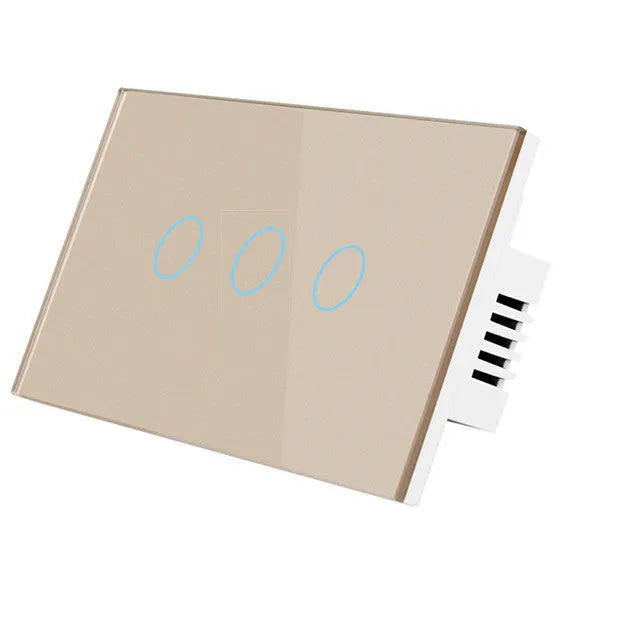 RF wireless touch light switch with tempered glass panel in black white or gold