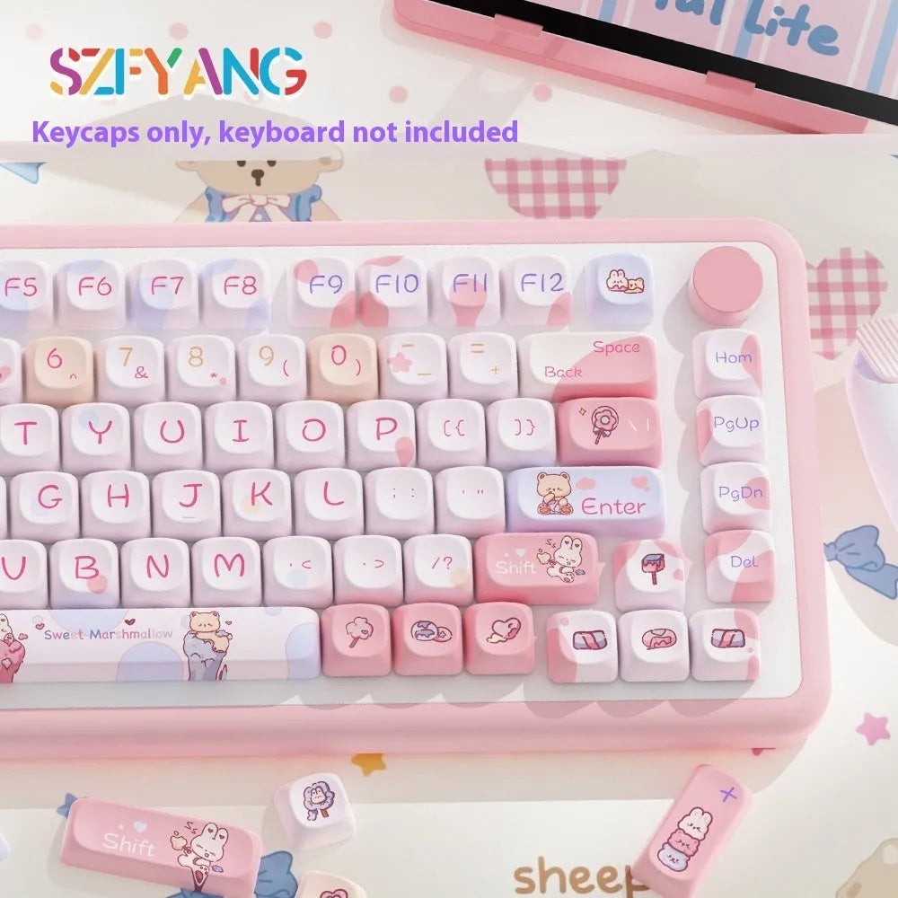 Sweet cotton candy colour mechanical keyboard key cap set showing 112-key and 120-key options
