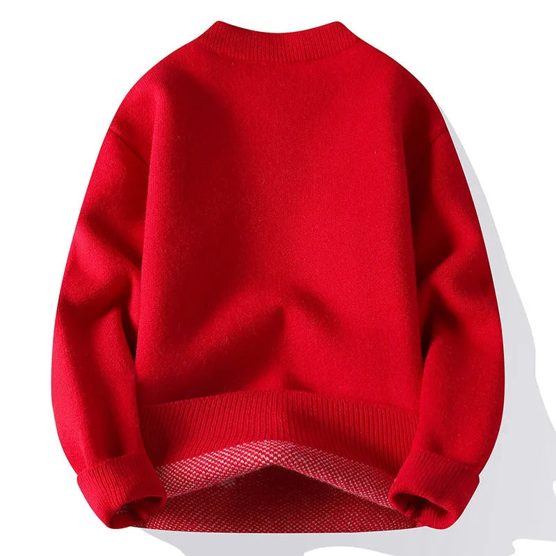 Men's loose fit knitted pullover with ribbed hemline in rabbit fur blend fabric