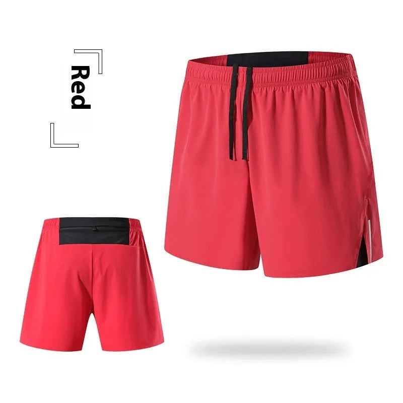 Men's black off-road running shorts with a loose fit and high waist, shown for running activity.