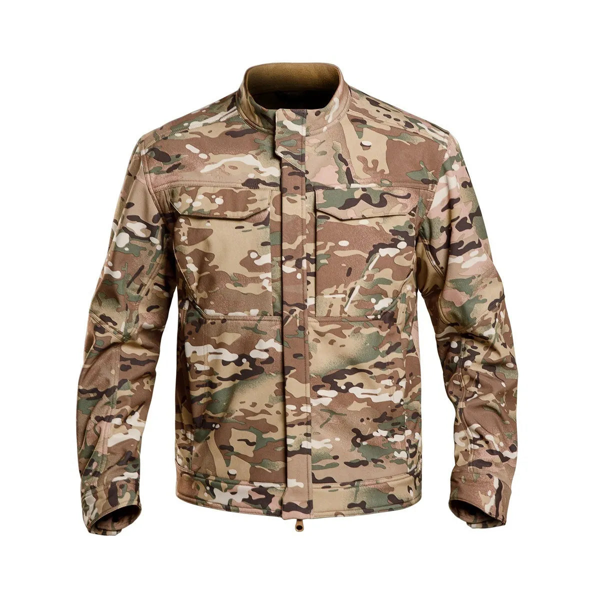 Black tactical soft shell mountaineering jacket for outdoor camping and winter sports