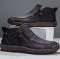 Chelsea plus size men's casual slip-on flat high top shoes in 828 Black with animal pattern and sewing line detail