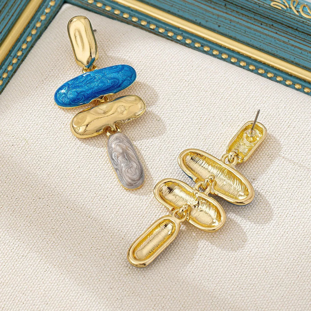 Geometric stud earrings for women with multicolour electroplated finish on zinc alloy