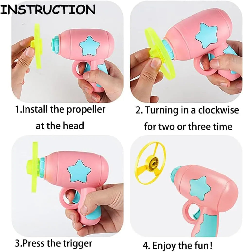 Blue or pink plastic cat toy gun with frisbee for indoor cat play